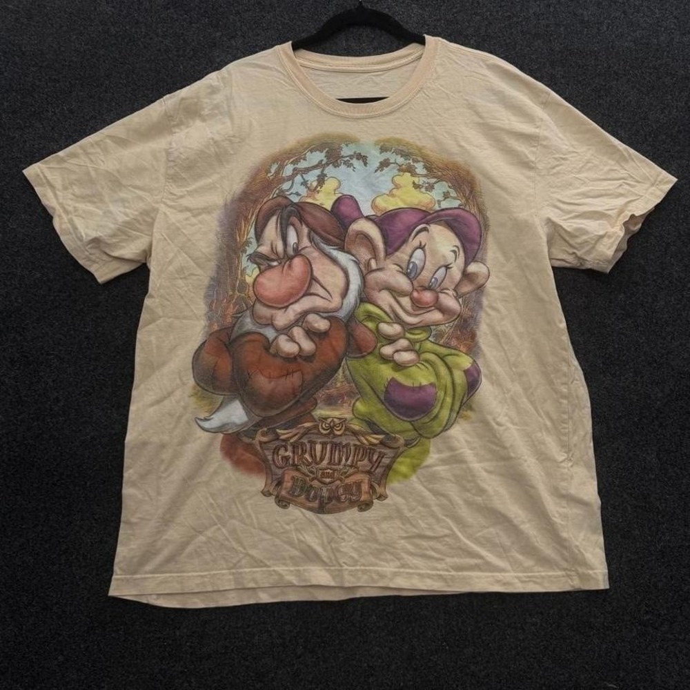 Disney Grumpy And Dopey Graphic Tee Cream Cartoon Character Shirt